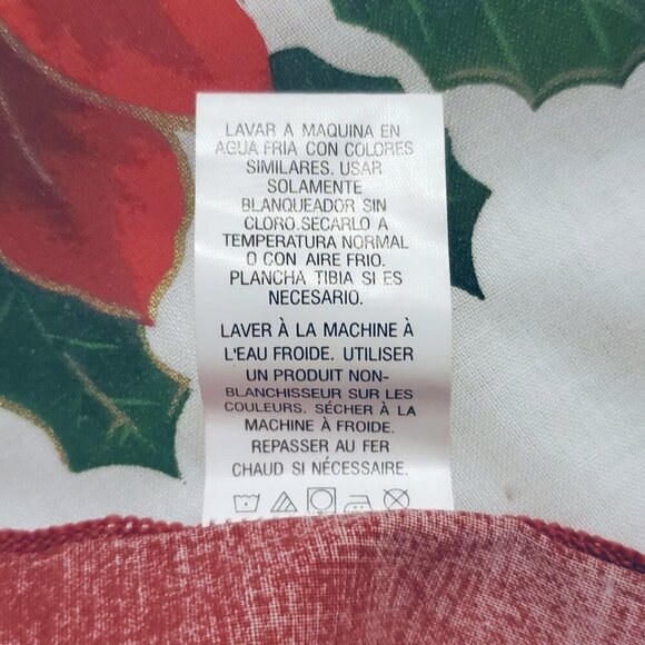 Christmas Holiday Tablecloth With Poinsettia Design 102" X 60" White and Red - Picture 5 of 8